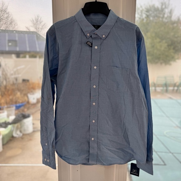 George Other - George Men’s Blue Long Sleeve Poplin Shirt Wrinkle Resistant Size Large 42-44